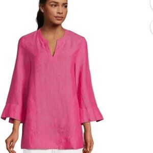 LANDS' END Women's Linen Blend 3/4 Sleeve Popover Tunic Blouse Top Pink Size XL